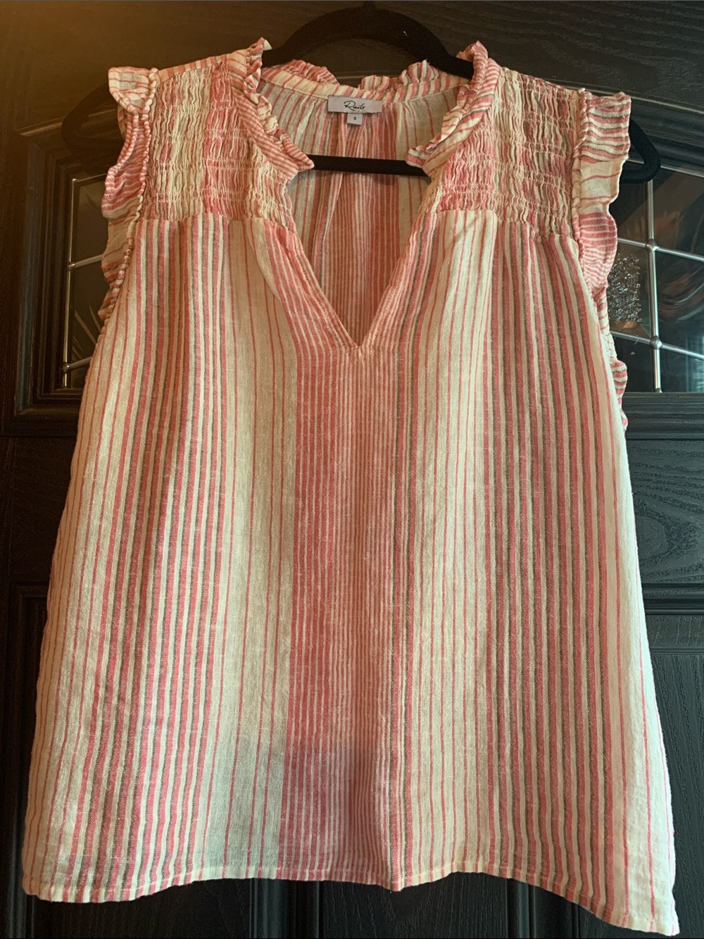 Rails Arlene Pink & Cream Salerno Stripe Ruffle V-Neck Top - Eco Collection